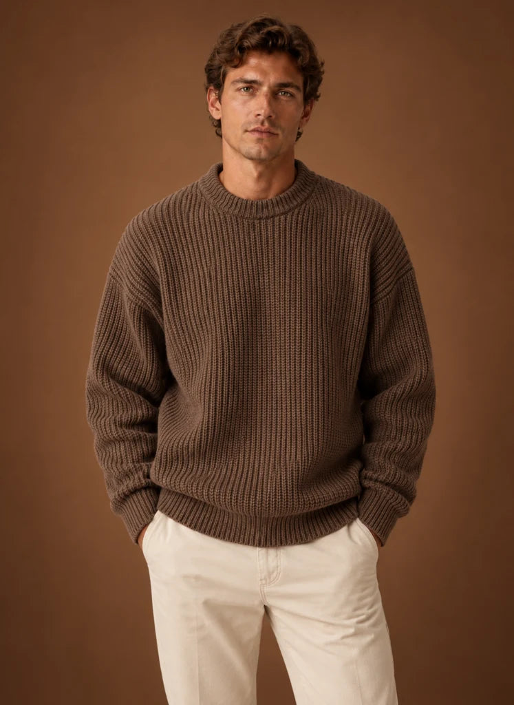 Men's Chunky Knit Crewneck Sweater in Relaxed Fit for Fall & Winter 4