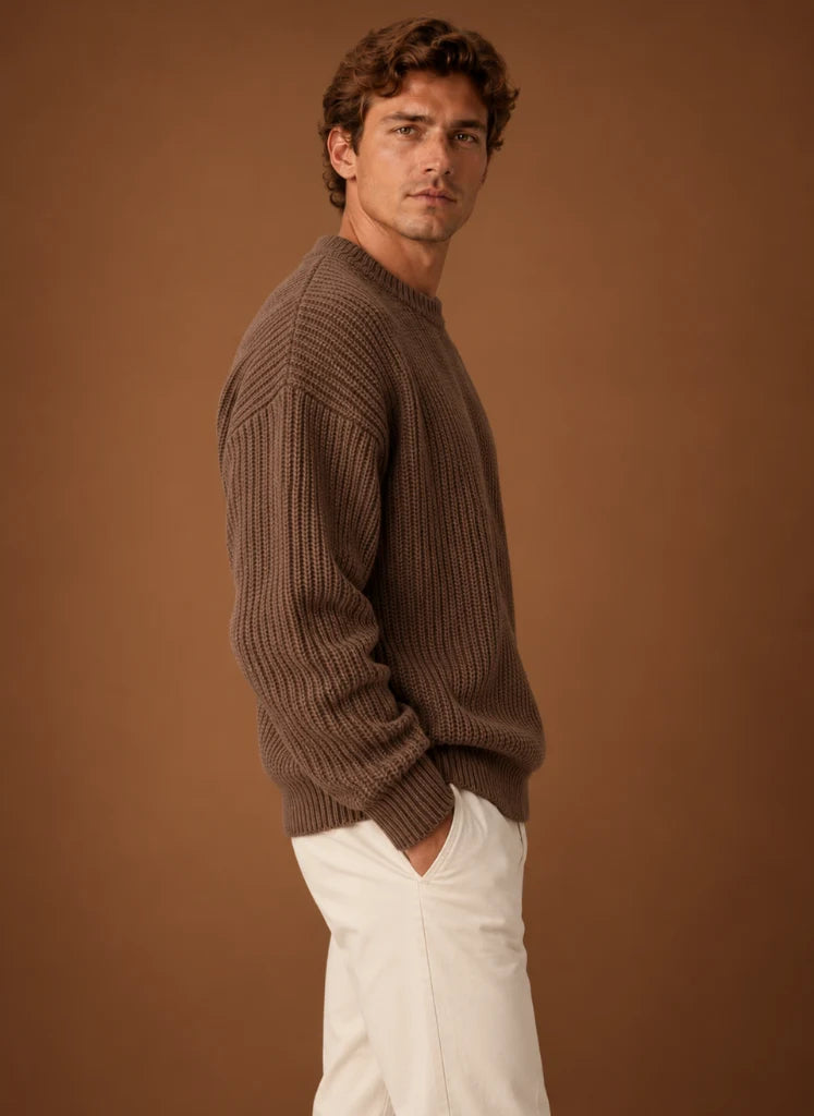 Men's Chunky Knit Crewneck Sweater in Relaxed Fit for Fall & Winter 6