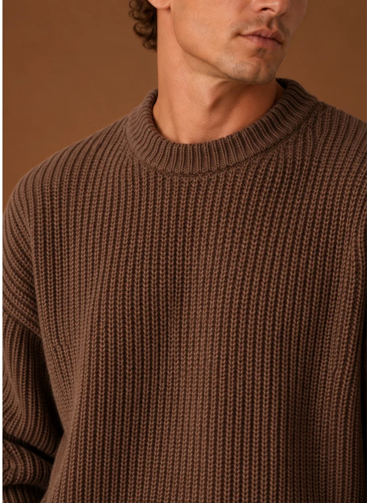 Men's Chunky Knit Crewneck Sweater in Relaxed Fit for Fall & Winter 7