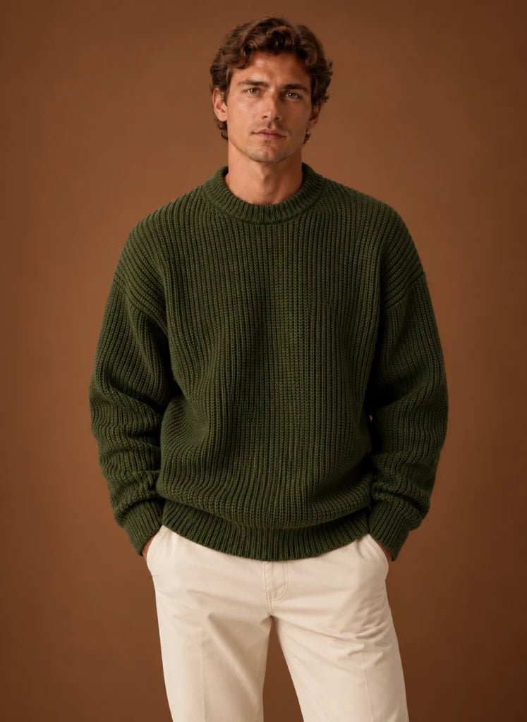 Men's Chunky Knit Crewneck Sweater in Relaxed Fit for Fall & Winter 8