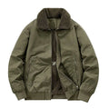Men's cotton bomber jacket featuring a cozy sherpa lining and insulated collar, perfect for stylish warmth in cooler weather. 0