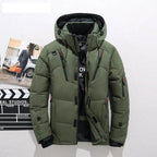 Men's down-filled hooded winter jacket featuring adjustable cuffs for a customizable fit, perfect for cold weather protection and style. 2
