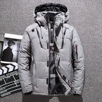 Men's down-filled hooded winter jacket featuring adjustable cuffs for a customizable fit, perfect for cold weather protection and style. 3