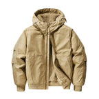 Men's fleece-lined hooded bomber jacket designed for winter casual wear, featuring a stylish silhouette, warm insulation, and a comfortable fit. 2