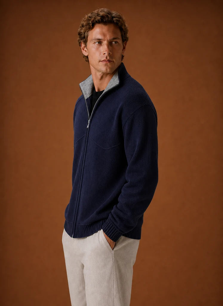 Men's Full-Zip Knit Cardigan Jacket with Long Sleeves 1