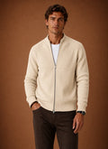 Men's Full Zip Ribbed Knit Cardigan with Regular Fit 0
