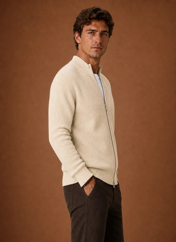 Men's Full Zip Ribbed Knit Cardigan with Regular Fit 2