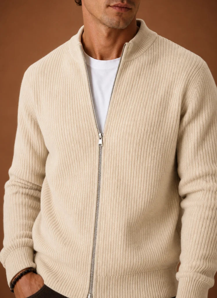 Men's Full Zip Ribbed Knit Cardigan with Regular Fit 4