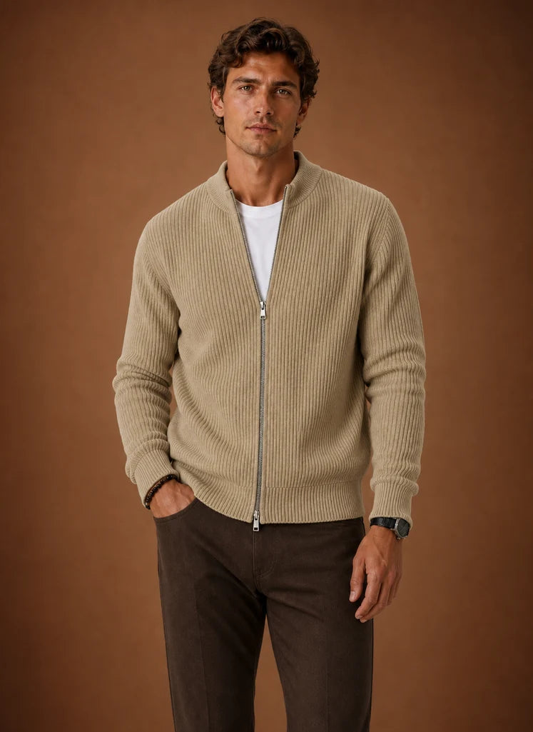 Men's Full Zip Ribbed Knit Cardigan with Regular Fit 5