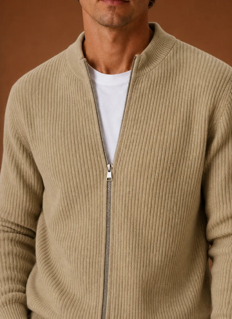 Men's Full Zip Ribbed Knit Cardigan with Regular Fit 8
