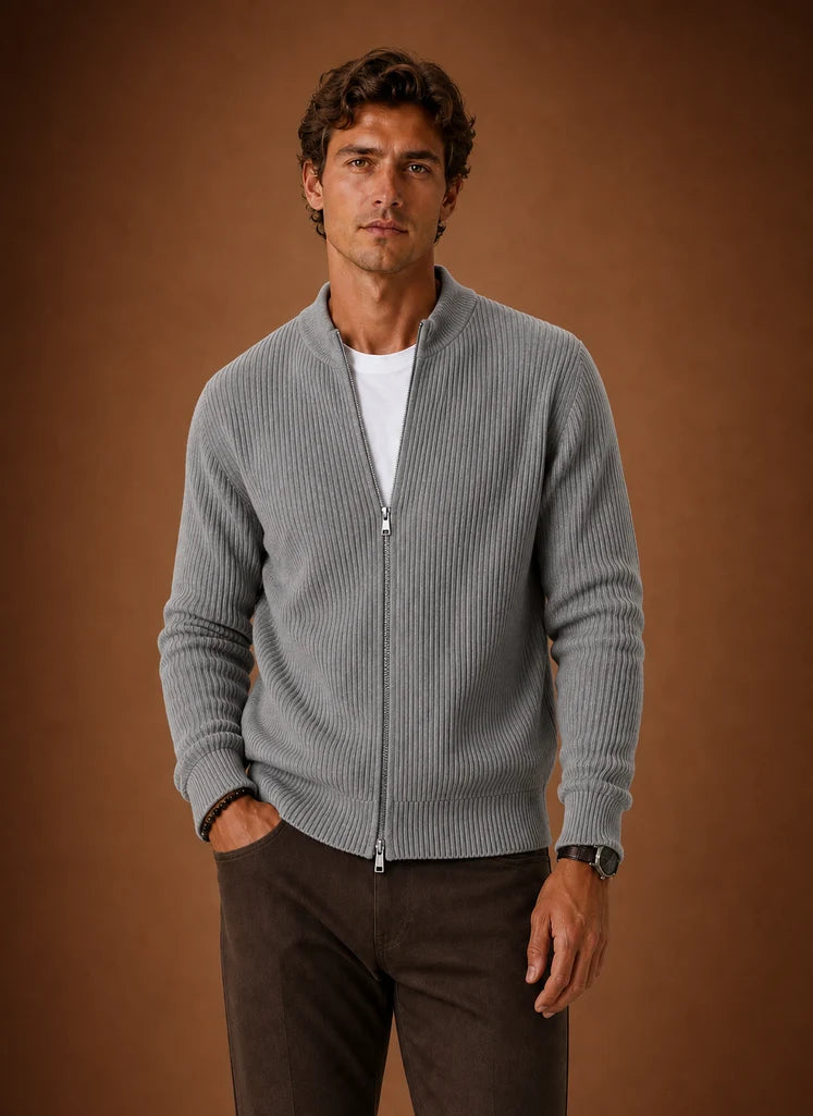 Men's Full Zip Ribbed Knit Cardigan with Regular Fit 9