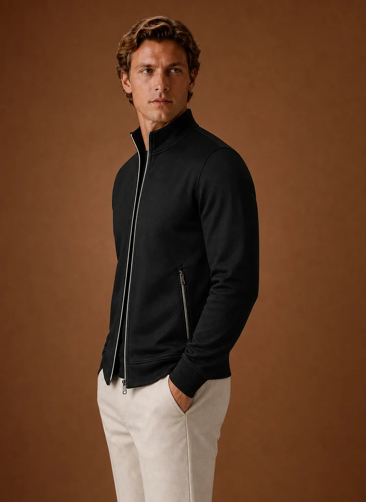 Men's Full Zip Sweater Jacket with Stand Collar and Zip Pockets 1