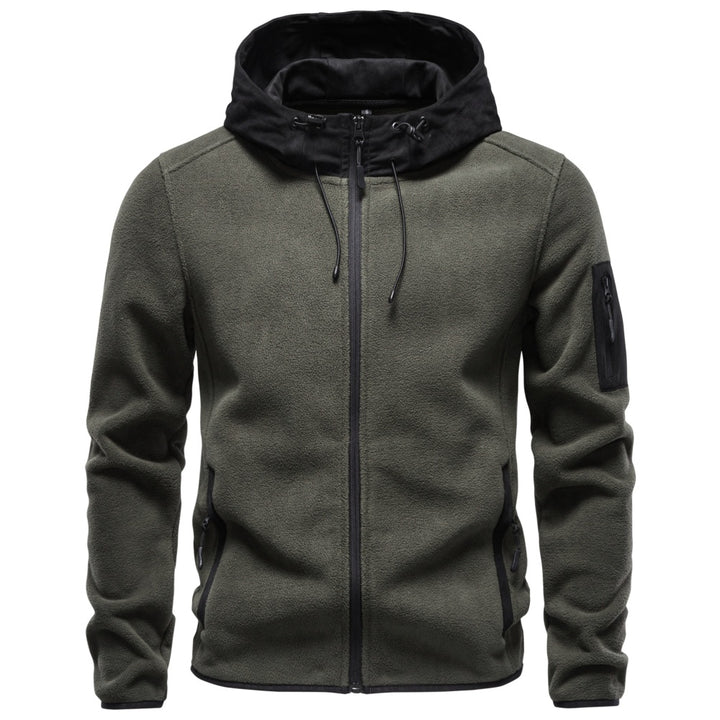 Men's hooded full-zip fleece jacket designed for everyday wear, featuring a comfortable fit, soft fabric, and practical zipper pockets. 0