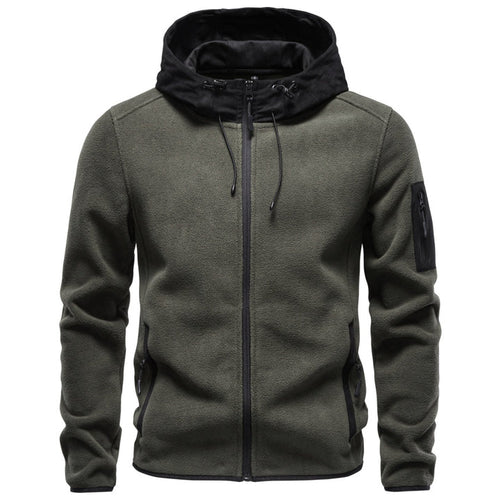 Men's hooded full-zip fleece jacket designed for everyday wear, featuring a comfortable fit, soft fabric, and practical zipper pockets. 0