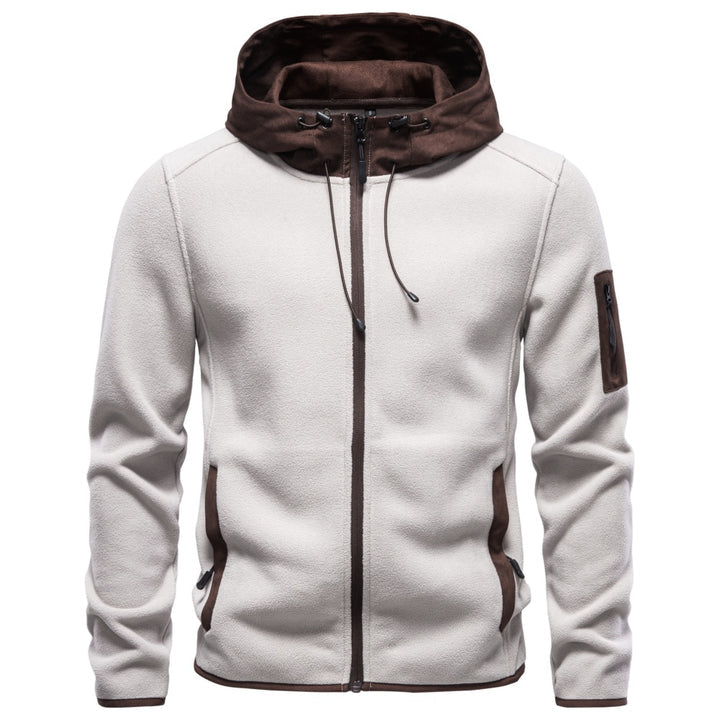 Men's hooded full-zip fleece jacket designed for everyday wear, featuring a comfortable fit, soft fabric, and practical zipper pockets. 1