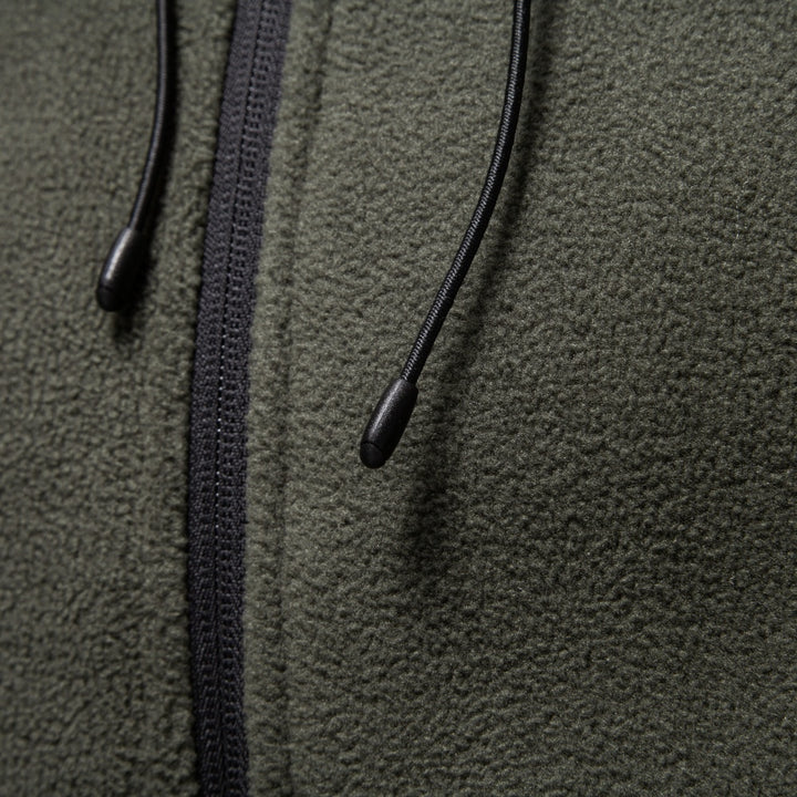 Men's hooded full-zip fleece jacket designed for everyday wear, featuring a comfortable fit, soft fabric, and practical zipper pockets. 4