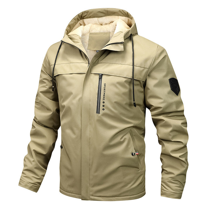 Men's hooded outdoor jacket featuring a warm fleece lining, perfect for cold weather adventures and casual outings. 2