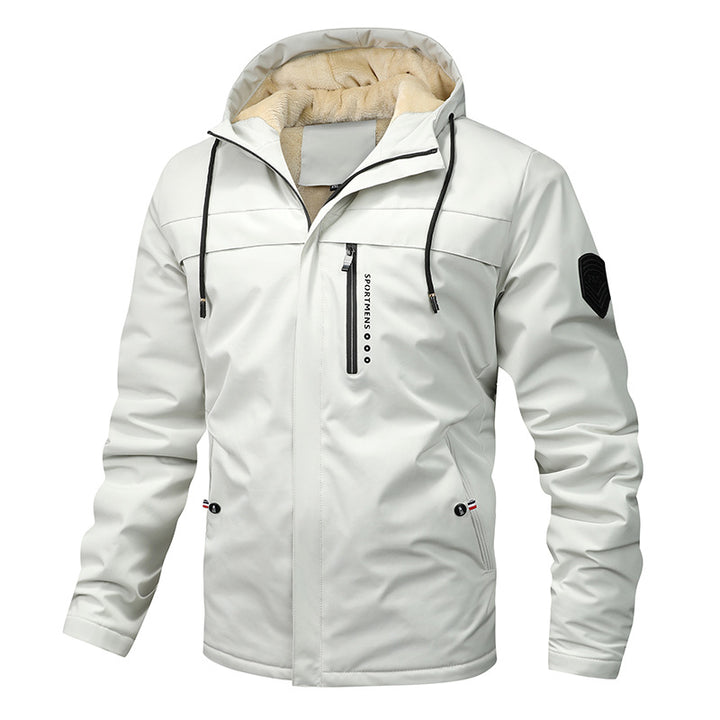 Men's hooded outdoor jacket featuring a warm fleece lining, perfect for cold weather adventures and casual outings. 3