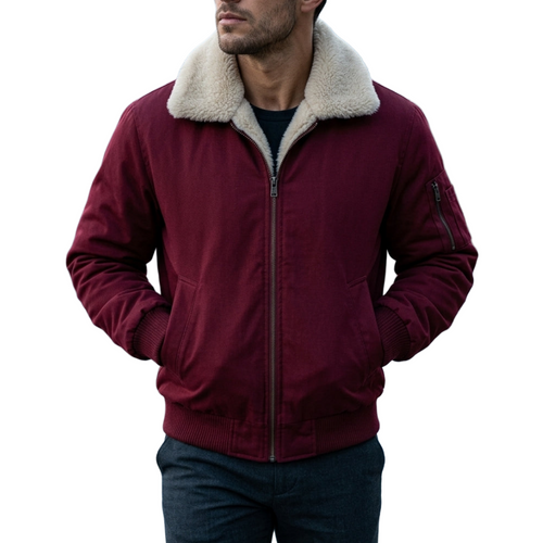 Men's insulated bomber jacket featuring a stylish faux fur lining, designed for ultimate winter warmth and comfort. 0