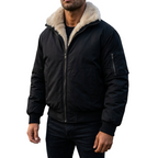 Men's insulated bomber jacket featuring a stylish faux fur lining, designed for ultimate winter warmth and comfort. 3