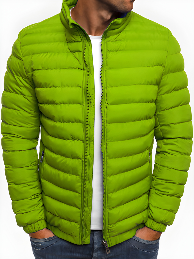 Men's insulated relaxed fit stand-collar winter jacket in navy blue, designed for warmth and comfort during cold weather with a stylish and versatile look. 3