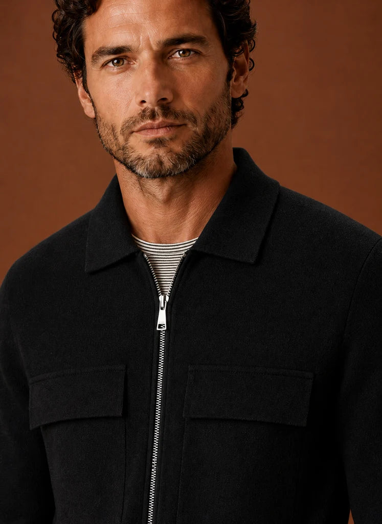 Men's Knit Full-Zip Jacket with Chest Pockets for Smart Casual Wear 1