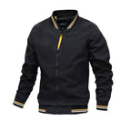 Men's lightweight bomber jacket featuring stylish striped trim, perfect for casual wear and versatile fashion. 2