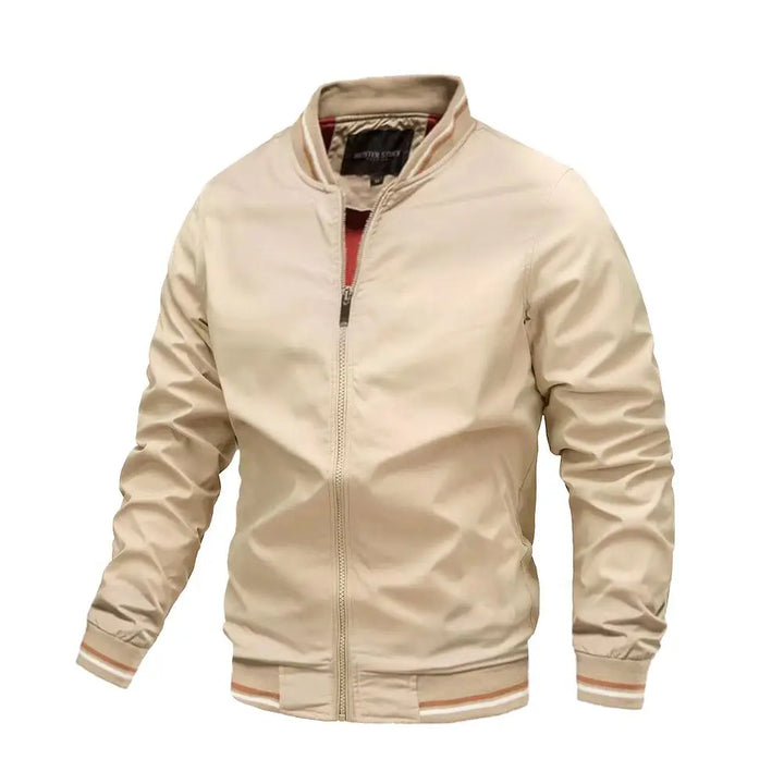 Men's lightweight bomber jacket featuring stylish striped trim, perfect for casual wear and versatile fashion. 4