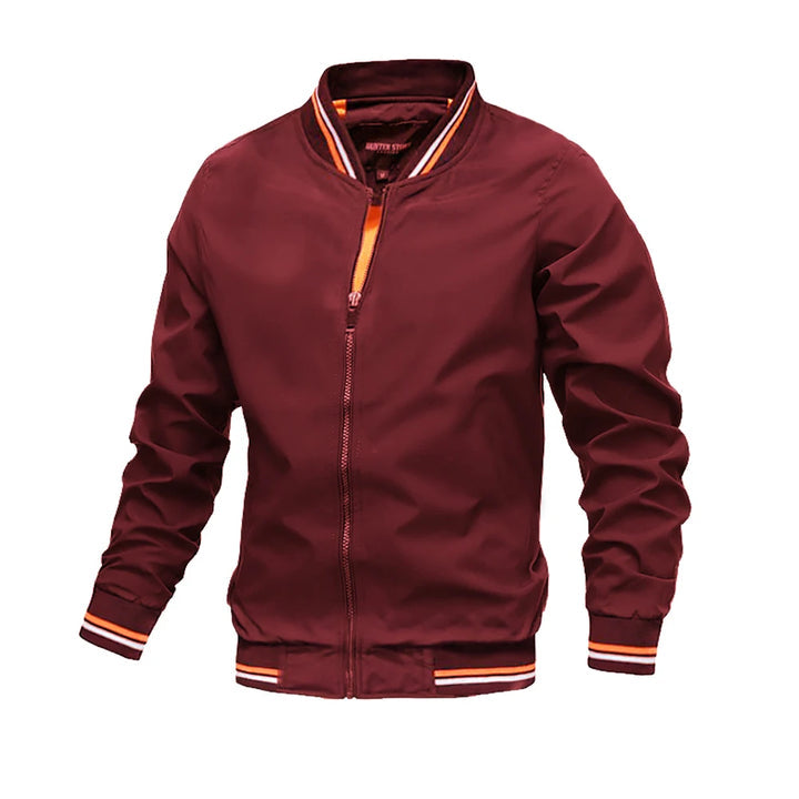Men's lightweight bomber jacket featuring stylish striped trim, perfect for casual wear and versatile fashion. 6