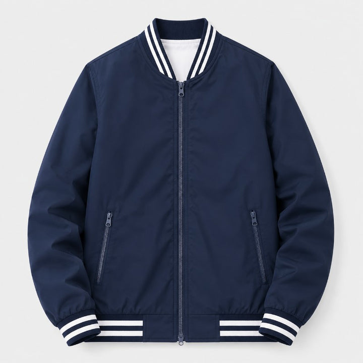 Men's lightweight cotton bomber jacket featuring ribbed trim, ideal for casual outings and layering, available in versatile colors. 1