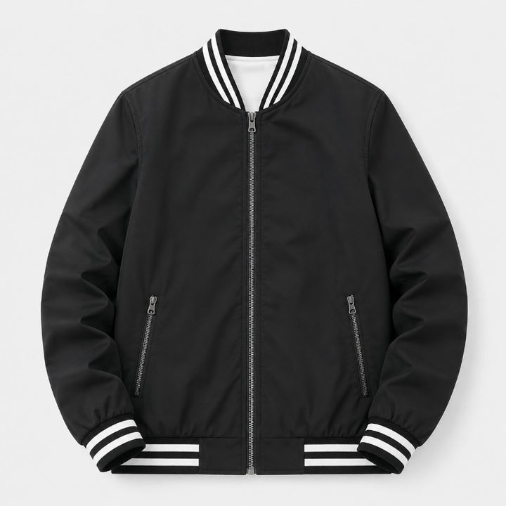 Men's lightweight cotton bomber jacket featuring ribbed trim, ideal for casual outings and layering, available in versatile colors. 2