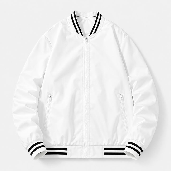 Men's lightweight cotton bomber jacket featuring ribbed trim, ideal for casual outings and layering, available in versatile colors. 3