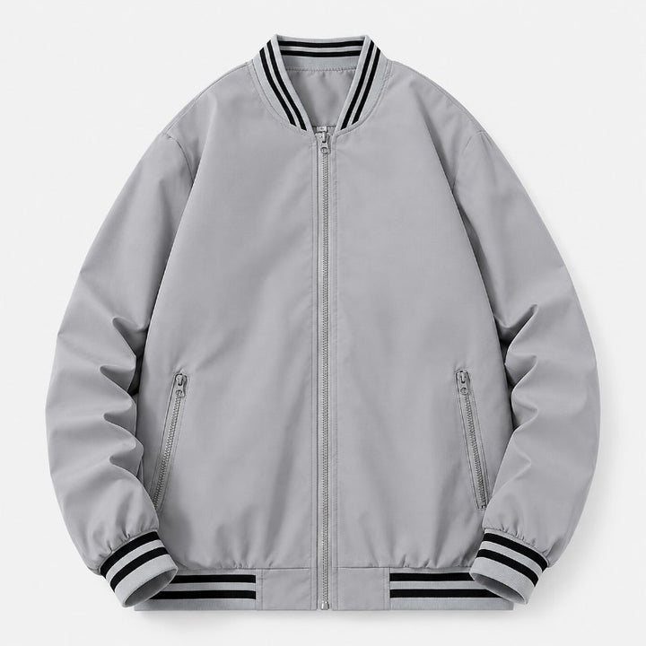 Men's lightweight cotton bomber jacket featuring ribbed trim, ideal for casual outings and layering, available in versatile colors. 4