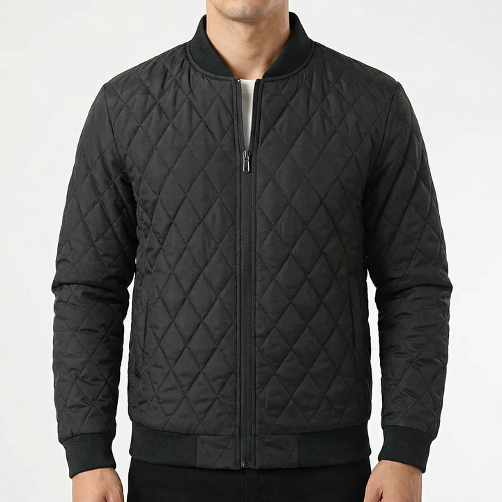 Men's lightweight diamond quilted bomber jacket in navy blue, featuring a stylish zip closure, ribbed cuffs and hem, and a modern fit, perfect 2