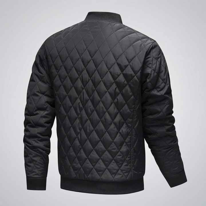 Men's lightweight diamond quilted bomber jacket in navy blue, featuring a stylish zip closure, ribbed cuffs and hem, and a modern fit, perfect 4
