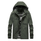 Men's lightweight hooded black windbreaker jacket featuring a water-resistant shell, perfect for outdoor activities and stylish for everyday wear. 2