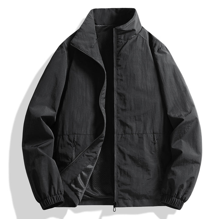 Men's lightweight stand-collar zip-up jacket in a stylish design, perfect for casual wear, featuring a comfortable fit and versatile color options. 1