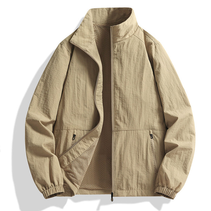 Men's lightweight stand-collar zip-up jacket in a stylish design, perfect for casual wear, featuring a comfortable fit and versatile color options. 2