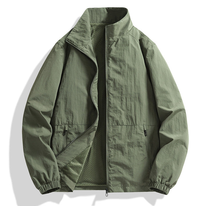 Men's lightweight stand-collar zip-up jacket in a stylish design, perfect for casual wear, featuring a comfortable fit and versatile color options. 3