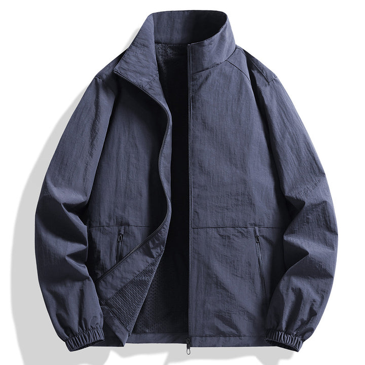 Men's lightweight stand-collar zip-up jacket in a stylish design, perfect for casual wear, featuring a comfortable fit and versatile color options. 4