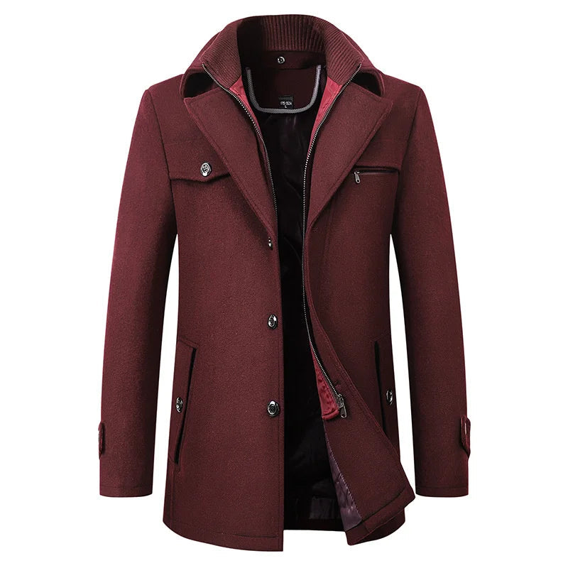 Men's long double-breasted trench coat featuring stylish button detail, perfect for a sophisticated and timeless look. 3