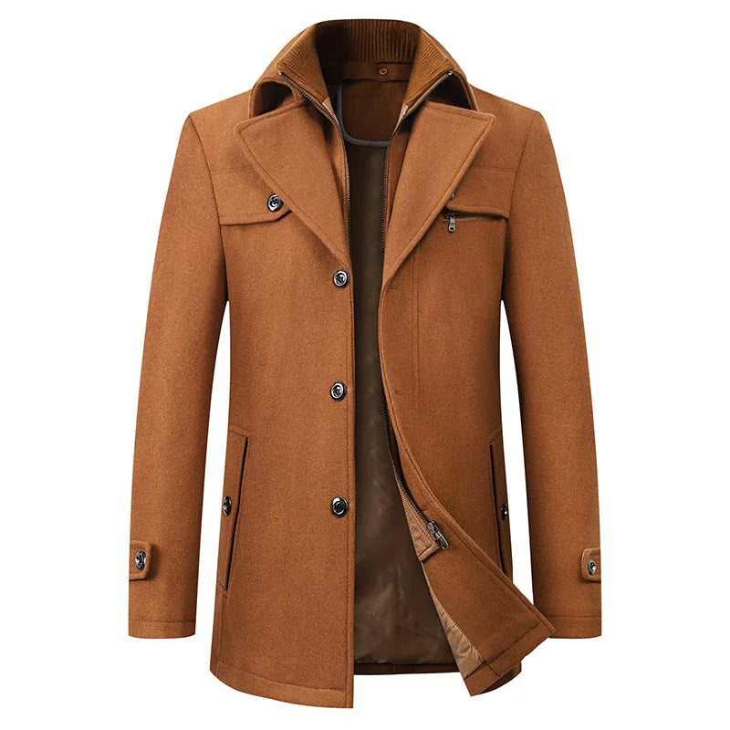 Men's long double-breasted trench coat featuring stylish button detail, perfect for a sophisticated and timeless look. 4