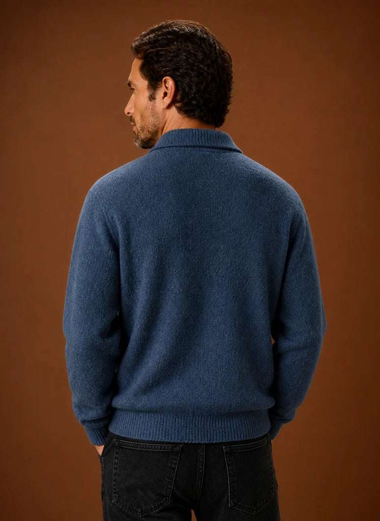 Men's Long Sleeve Knit Polo Sweater with Button Placket 2