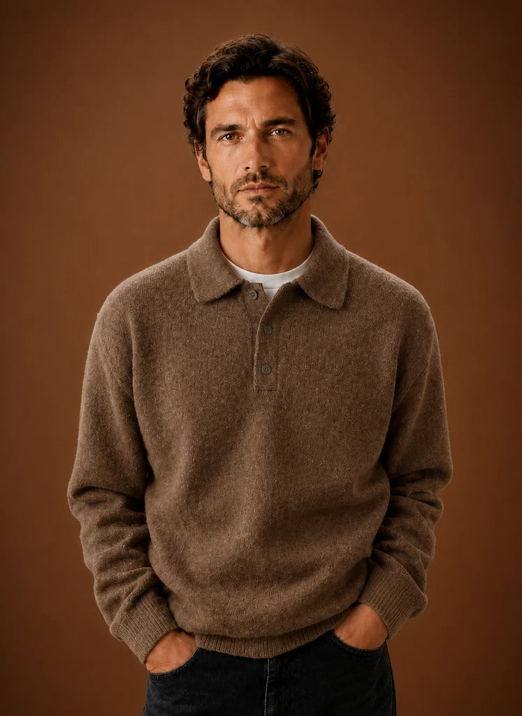 Men's Long Sleeve Knit Polo Sweater with Button Placket 4