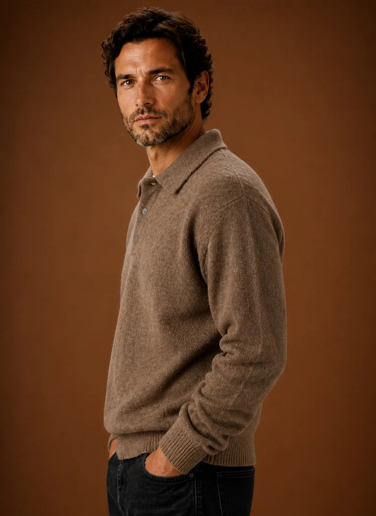 Men's Long Sleeve Knit Polo Sweater with Button Placket 5
