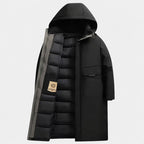 Men's longline hooded parka featuring a thermal lining for added warmth, designed for stylish winter protection. 5