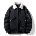 Men's padded bomber jacket featuring a cozy Sherpa collar, perfect for warmth and style in cold weather. 0