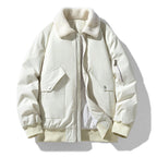 Men's padded bomber jacket featuring a cozy Sherpa collar, perfect for warmth and style in cold weather. 1