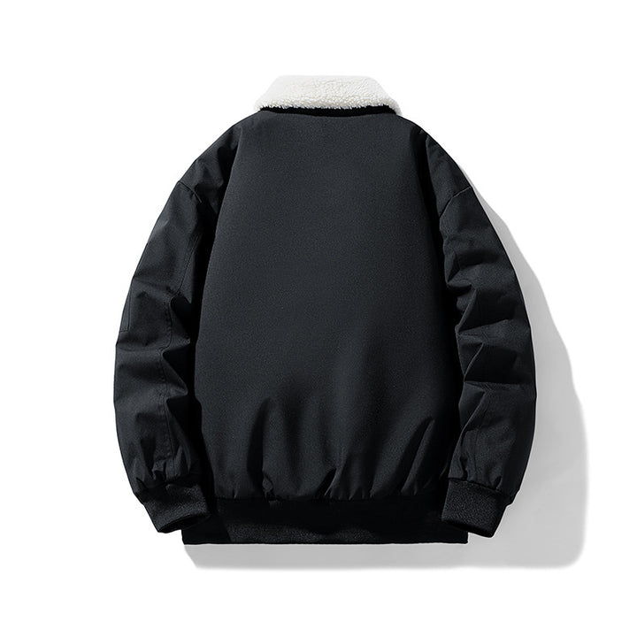 Men's padded bomber jacket featuring a cozy Sherpa collar, perfect for warmth and style in cold weather. 3