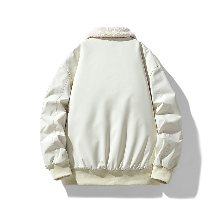 Men's padded bomber jacket featuring a cozy Sherpa collar, perfect for warmth and style in cold weather. 5